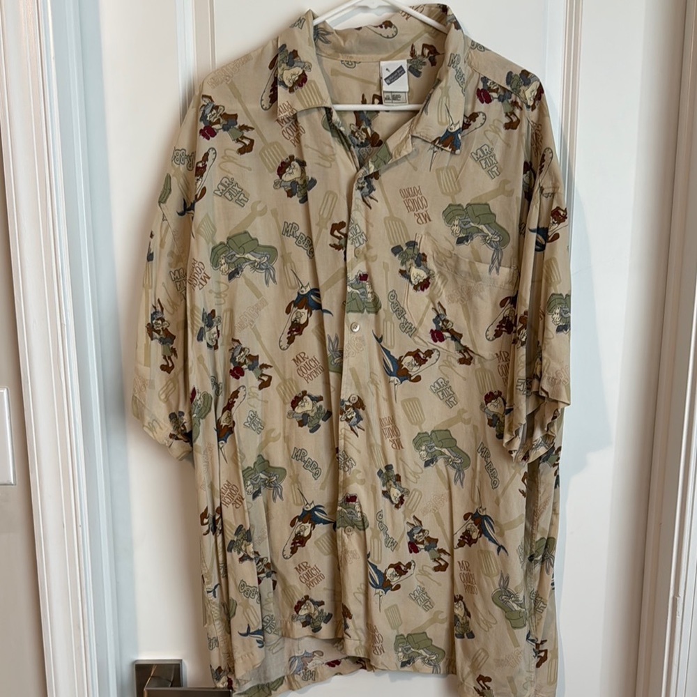 Warner Bros. Tan Dress Shirt with Tropical Print